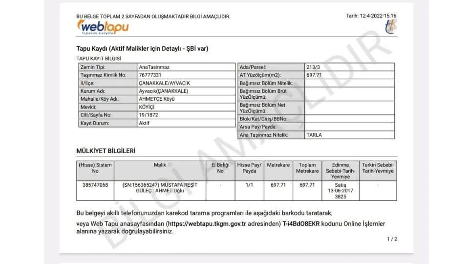 Arsa Yatırımı Ahmetçe Köyü Ayvacık