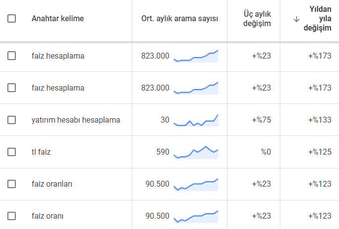 Google Faiz Hesaplama Aramaları 2024