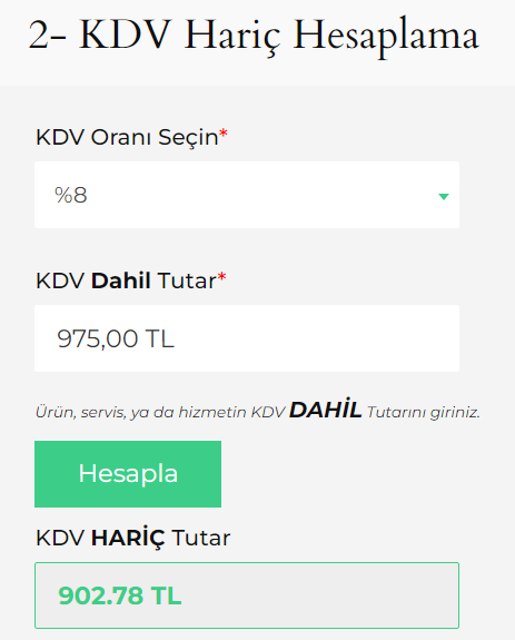 KDV'siz Hesaplama