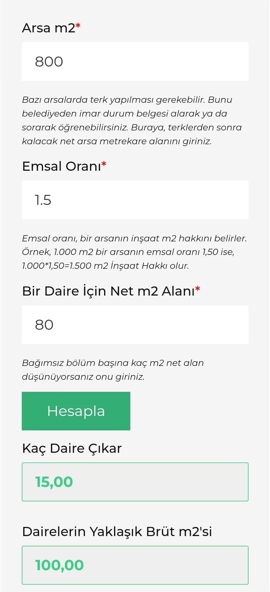 Arsaya kaç daire sığar hesabı